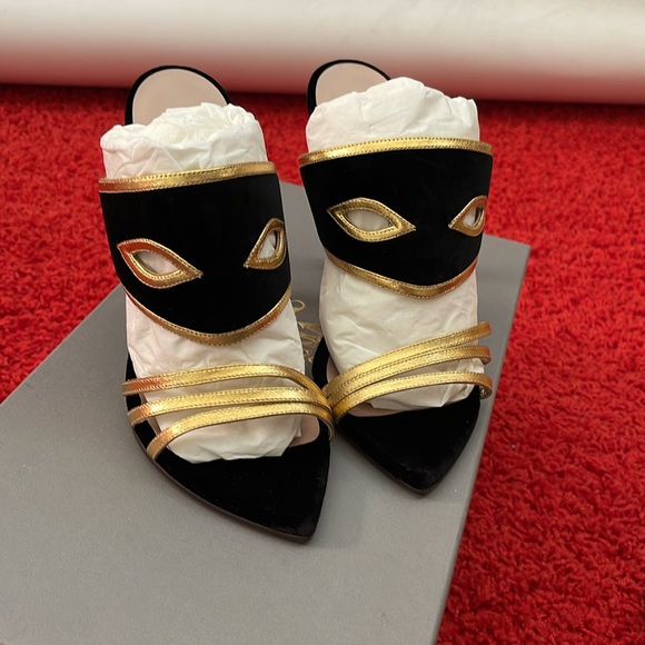 Vivienne Westwood NWT MASCHEREDE hells in blk Velvet and gold leather IT37 - Picture 4 of 13